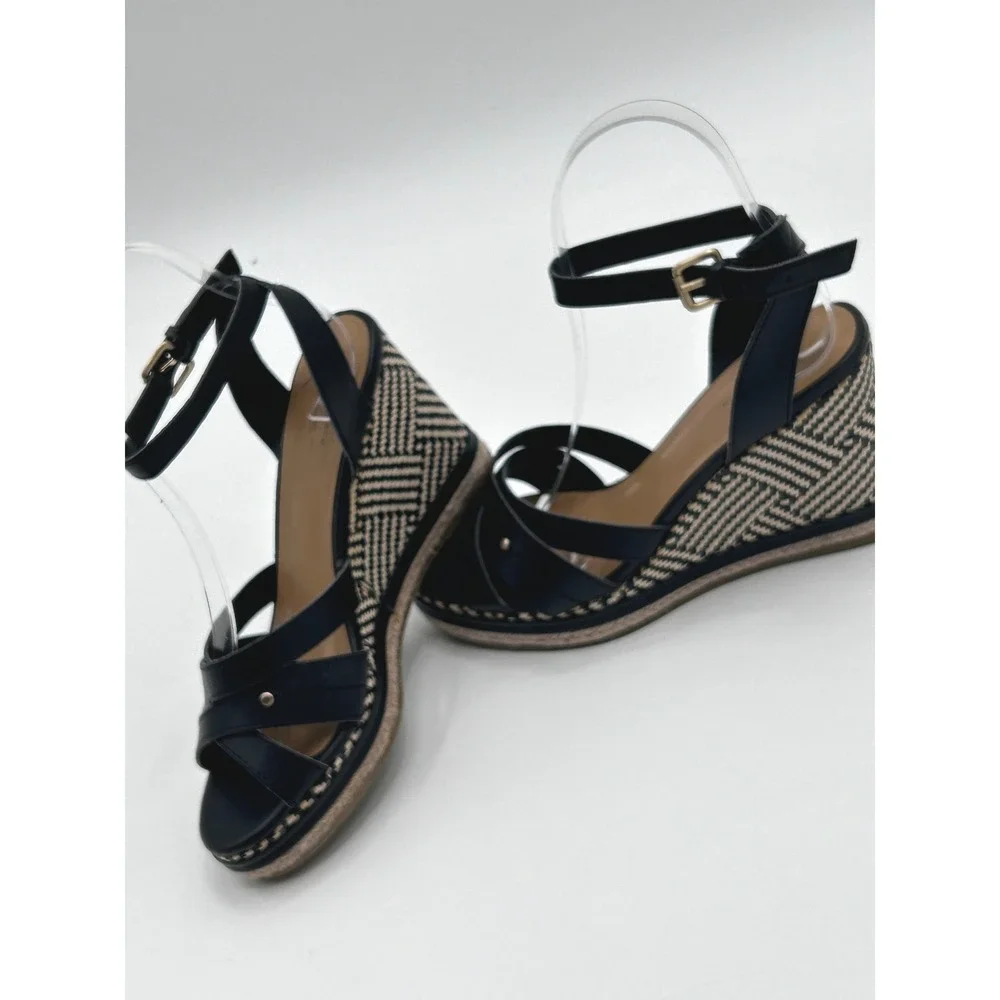 G.H. Bass Reece Ankle Strap Platform Wedge Espadrille Coastal Chic Euro Summer